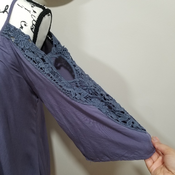 Strappy Midi Boho  Dress with Shoulders Down, Very Light Dark Blue Color, SIZE L - Picture 6 of 17